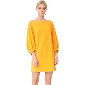 NWOT TIBI Crepe Boat Neck Puff Sleeve Shift Dress, Size 4 Orange Yellow